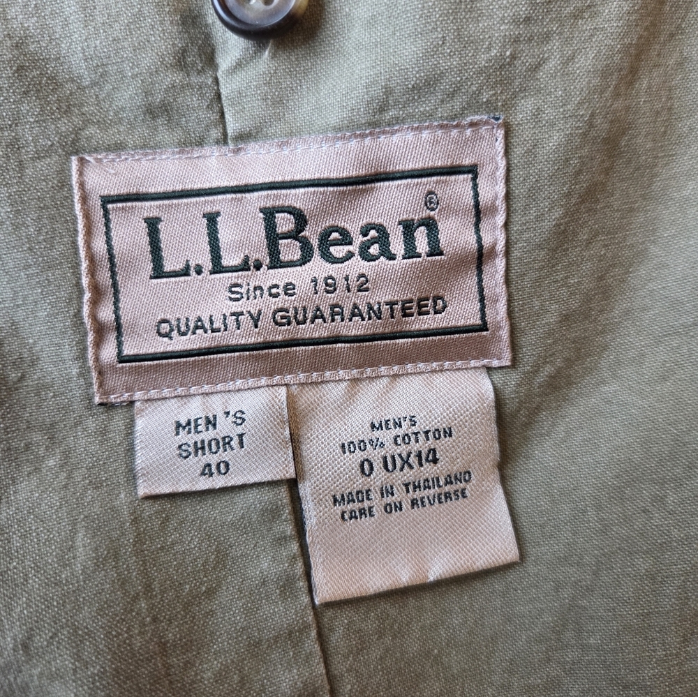 Vintage LL Bean Cotton Sage Green Khaki Tailored Blazer Coat Mens size 40 Short - Picture 9 of 9
